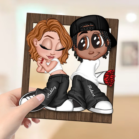 Y2K Couple Framed Custom 2-Layer Wooden Plaque