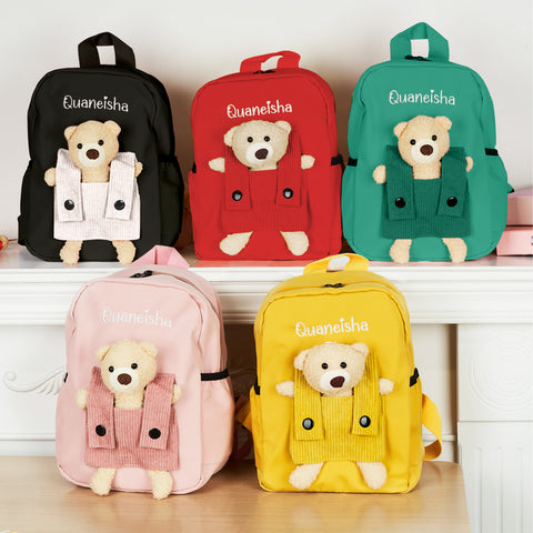 Personalized Kids School Backpack with Embroidered Name and Cute Bear