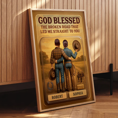 "God Blessed The Broken Road" 3D Effect Custom Couple Figurine Canvas Print/Framed Poster/Poster 