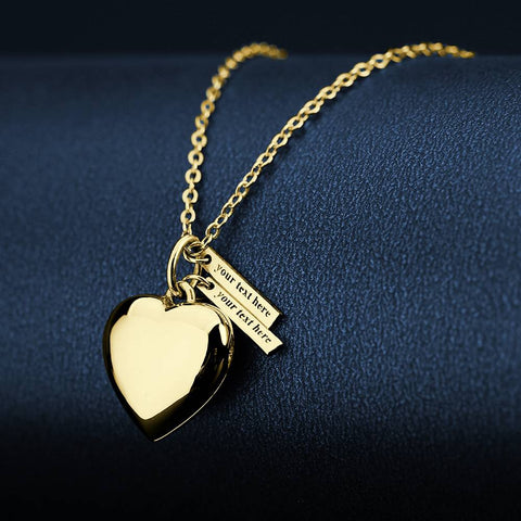 Custom Heart Photo Locket Necklace with Two Engraved Name Bars