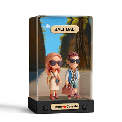 Custom 3D Mini Figure from Photo with Personalized Background & Acrylic Display Box