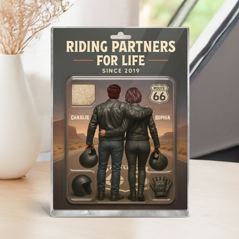  "Riding Partners For Life " 3D Effect Custom Couple Figurine Acrylic Block
