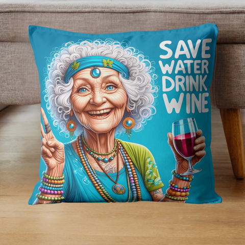 Funny Grandma Square Pillow Save Water Drink Wine