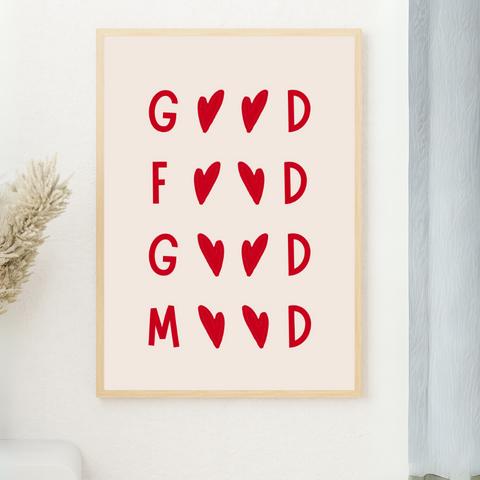 Good Food Good Mood Minimalist Heart Framed Poster Canvas Wall Art