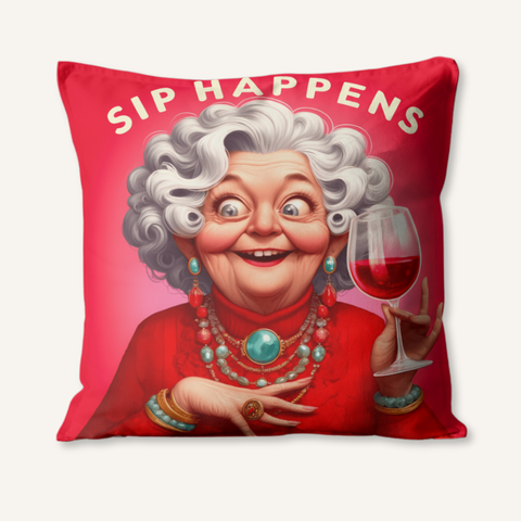 Funny Old Lady Square Pillow Sip Happiness Now