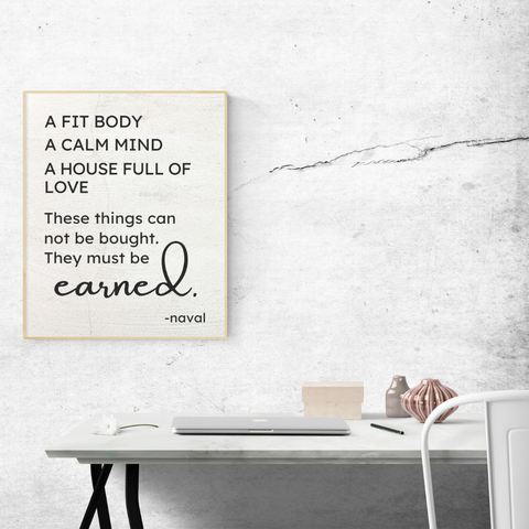 Naval Wisdom Framed Art: Calm Mind, Fit Body, Full of Love, Minimalist Quote Canvas