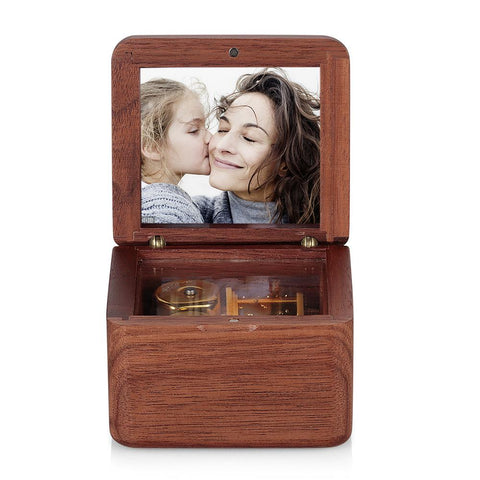 Vintage-Style Wooden Music Box with Personalized Photo Insert