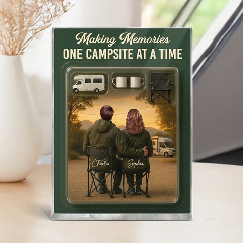 3D Effect Custom Sitting Camping Couple Figurine Toy Box Acrylic Block