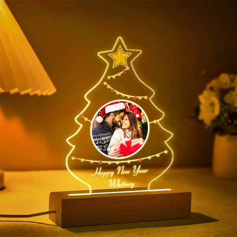 Custom 3D Christmas Tree Acrylic Night Light with Family Photo & Text