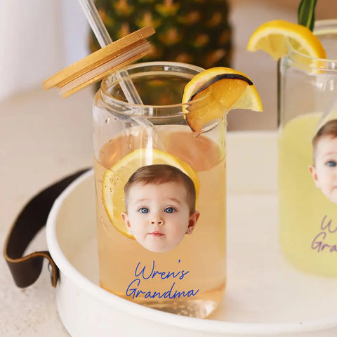 Grandma’s Treasured Glass Tumbler with Custom Baby Photo and Name