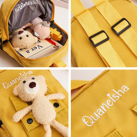 Personalized Kids School Backpack with Embroidered Name and Cute Bear