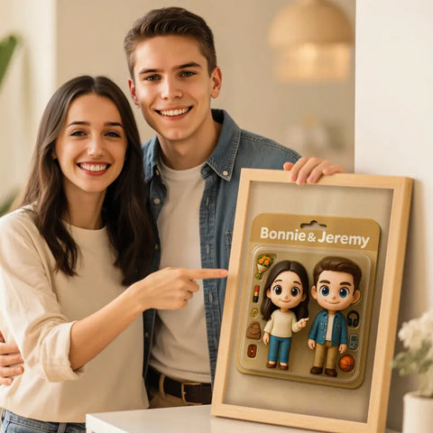 Custom Photo to Full-Body Cartoon Action Figure Cute Portrait in Frame