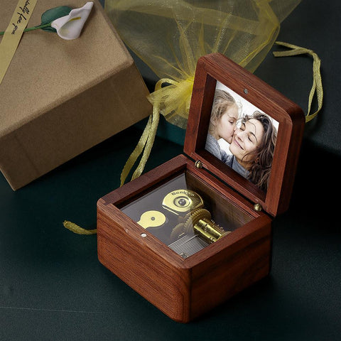 Vintage-Style Wooden Music Box with Personalized Photo Insert