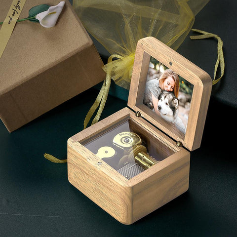 Vintage-Style Wooden Music Box with Personalized Photo Insert