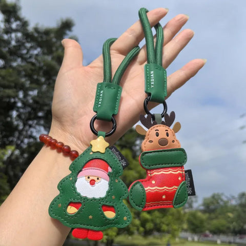 PU Leather Christmas Tree Keychain Ornament