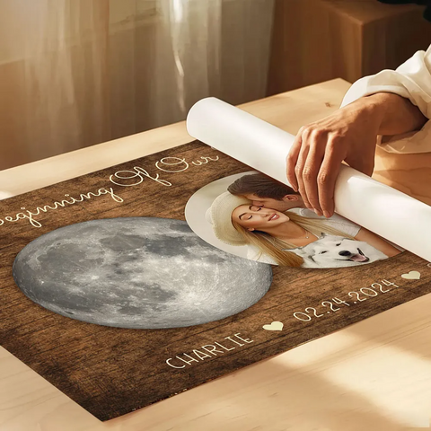 The Beginning Of Our Forever Custom Couple Photo Moon Phases Canvas/Framed Poster/Poster