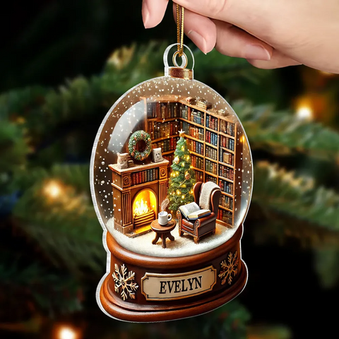 3D Effect Book Lover Room Snow Globe Custom Acrylic Christmas Ornament