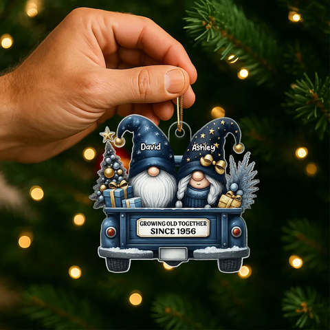 Gnome Couple Growing Old Together Custom Acrylic Christmas Ornament