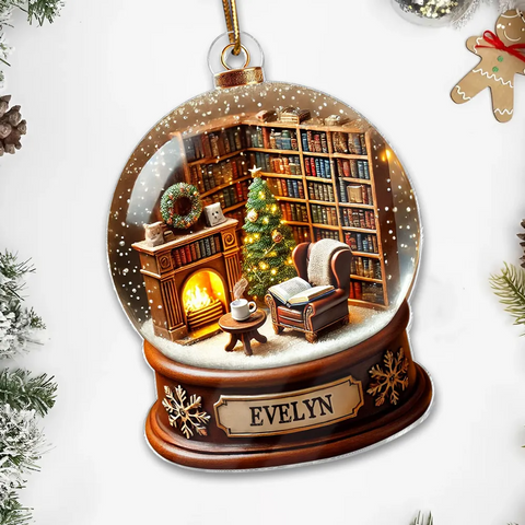 3D Effect Book Lover Room Snow Globe Custom Acrylic Christmas Ornament