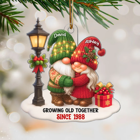 Gnome Couple Growing Old Together Custom Christmas Ornament