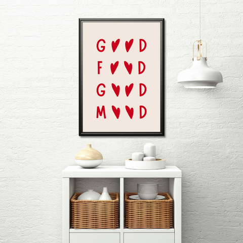 Good Food Good Mood Minimalist Heart Framed Poster Canvas Wall Art
