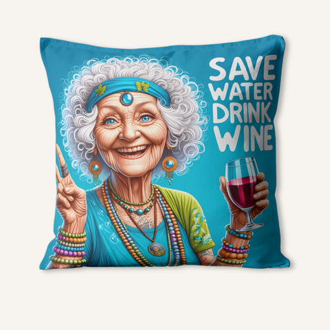 Funny Grandma Square Pillow Save Water Drink Wine