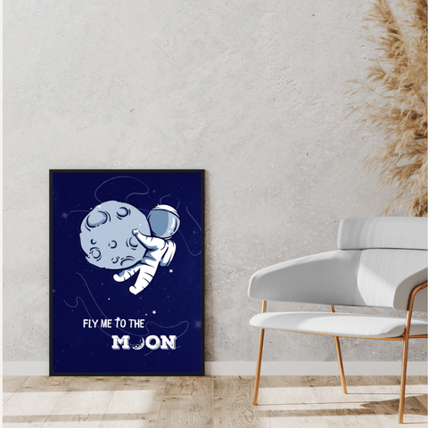 Fly Me to the Moon Astronaut Framed Print for Kids’ Room