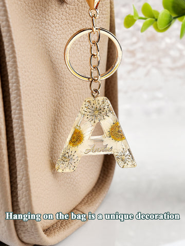 Personalized Dried Flower Initial Keychain – Custom Bag Charm