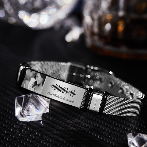 Personalized Song Code Bracelet with Photo and Text for Him