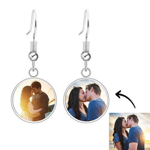 Personalized Cherished Moments Drop Earrings Custom Dual Photo Jewelry