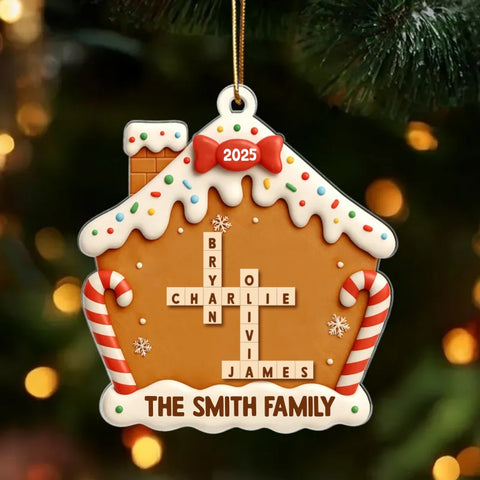 Family Name Crossword Cake House - Custom Christmas Acrylic Ornament