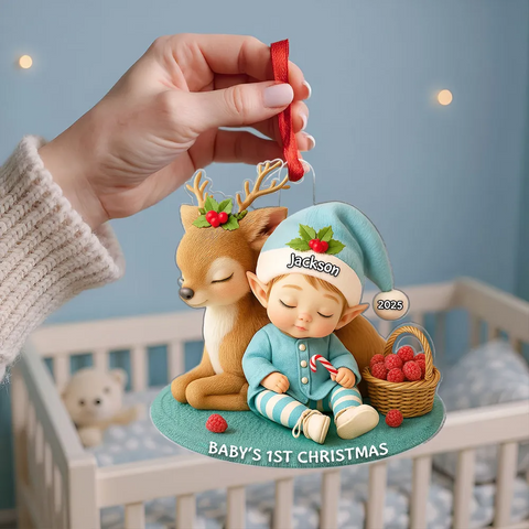 Baby's 1st Christmas Ornament – Custom Cute Elf & Reindeer Acrylic Ornament