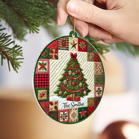 3D Effect Quilting Patchwork Fabric Patterns Christmas Tree Custom Acrylic Christmas  Ornament