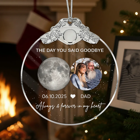 The Day You Said Goodbye Custom Photo Moon Phase Glass Ornament With Silver Cap - Heartwarming Memorial Sympathy Gift