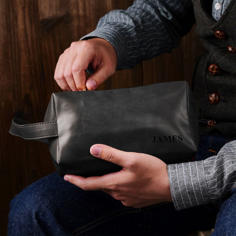Personalized Leather Travel Toiletry Bag for Men with Engraved Name