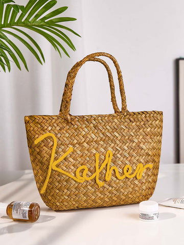 Boho Beach Tote with Personalized Name Stylish Handwoven Summer Bag