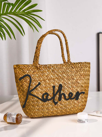 Boho Beach Tote with Personalized Name Stylish Handwoven Summer Bag