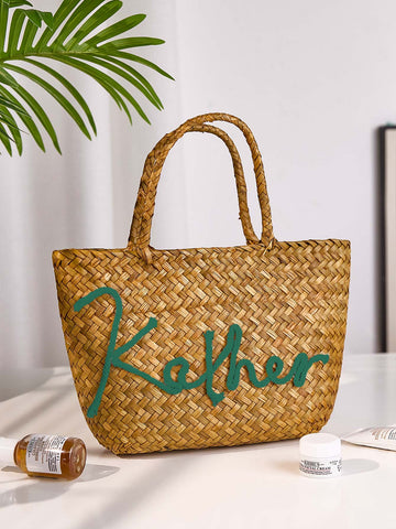 Boho Beach Tote with Personalized Name Stylish Handwoven Summer Bag