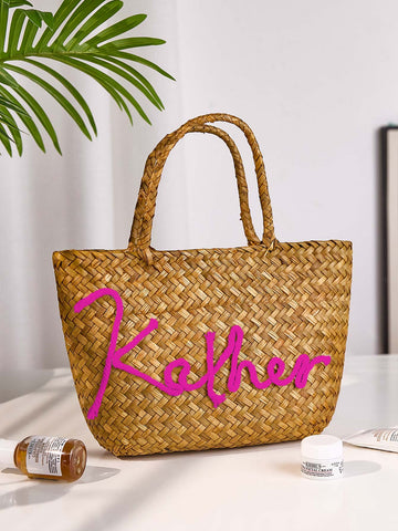 Boho Beach Tote with Personalized Name Stylish Handwoven Summer Bag