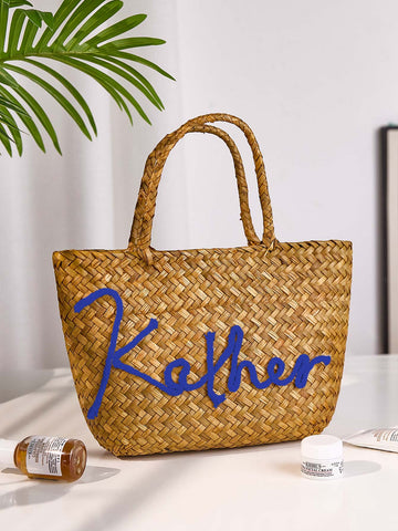 Boho Beach Tote with Personalized Name Stylish Handwoven Summer Bag