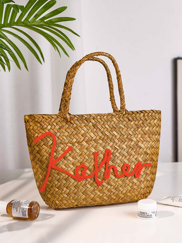Boho Beach Tote with Personalized Name Stylish Handwoven Summer Bag