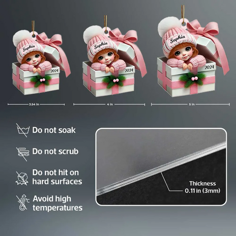 Baby Boy Girl Inside the Gift Box Custom 2D Flat Acrylic Christmas Ornament 2025