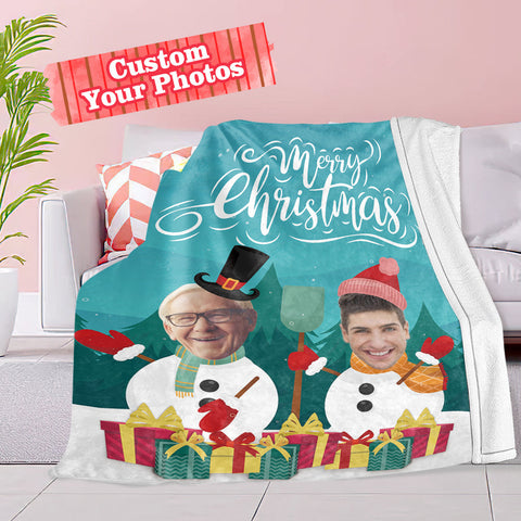 Christmas Snowman Blanket with Custom Face Photo