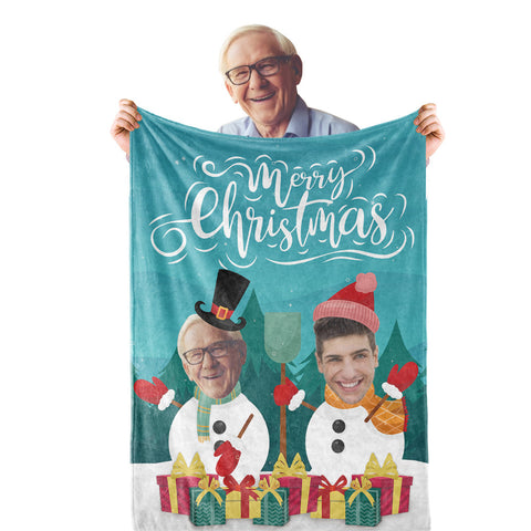 Christmas Snowman Blanket with Custom Face Photo