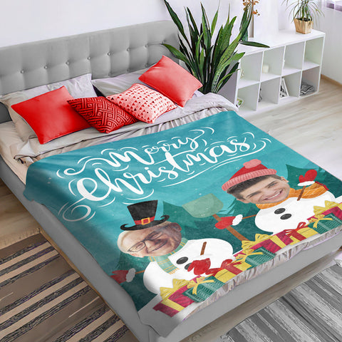 Christmas Snowman Blanket with Custom Face Photo