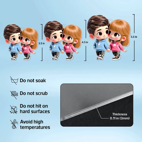 3D Effect Cute Cartoon Couple Holding Hands Custom Acrylic Car Hanger