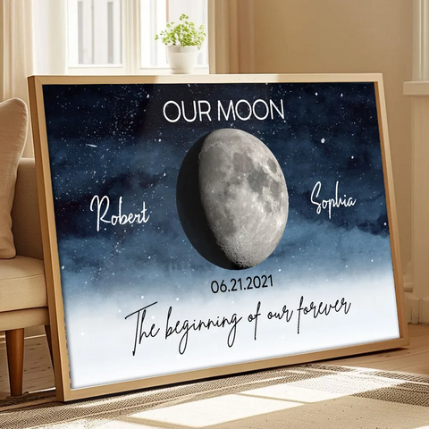 Starry Night Love Story Custom Moon Phase Couple Anniversary Date Poster/Canvas/Framed Poster