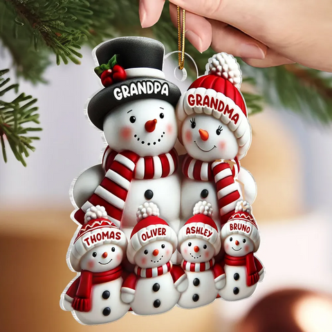 3D Effect Cute Snowman Family Custom Acrylic Christmas Ornament
