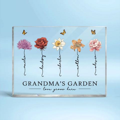 "Love Grows Here" Custom Grandma‘s Garden Beautiful Birth Month Flower Acrylic Block