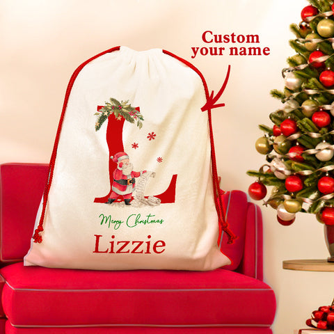 Custom Santa Sack with Name Large Personalized Christmas Gift Bag